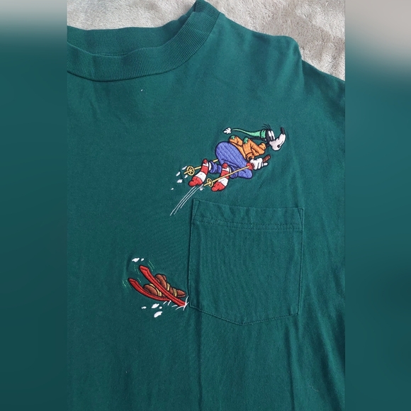 Vtg Disney Goofy Embroidered Green 100% Cotton Long Sleeve Shirt | XL - Picture 2 of 7